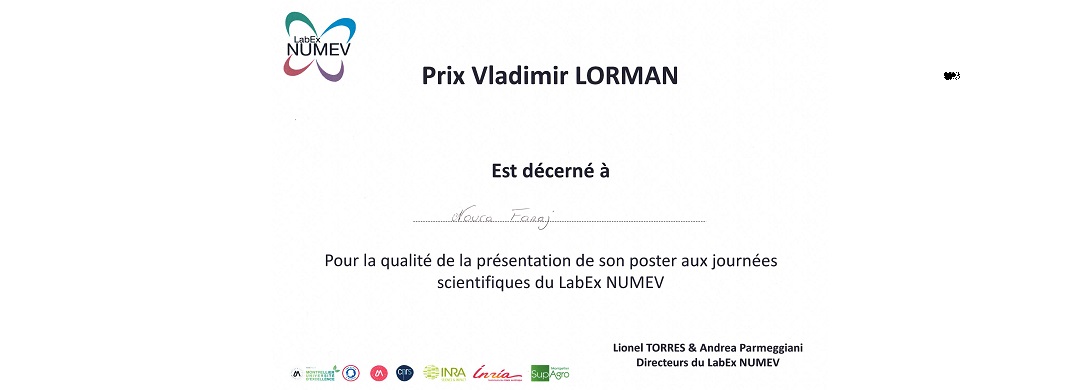 Noura Faraj received the Vladimir Lorman Prize for the Best Poster Presentation of the 8th scientific days of the LabEx NUMEV.