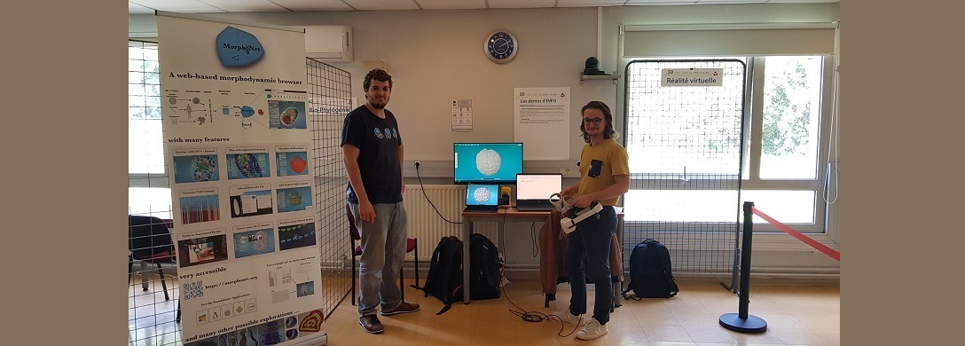 Benjamin Galléan (left) and Tao Laurent (right) presented a demonstration of MorphoNet VR.