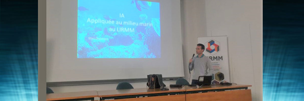 Marc Chaumont from LIRMM (France) presenting ICAR team research applyed to AI for marine ecology with the MUSE Consortium at LIRMM Lab, France