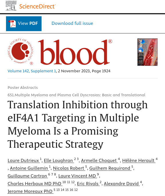 Poster abstract in Blood journal | Eric Rivals' group