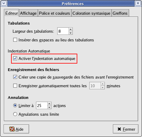 configuration de gedit